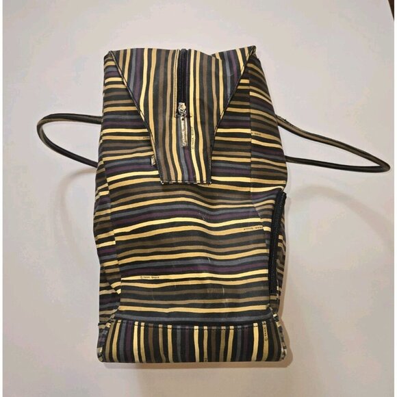 Tara Boone Striped Overnight Bag Tote Weekender Bag Large Brown Tan Pockets Hand - Picture 5 of 13